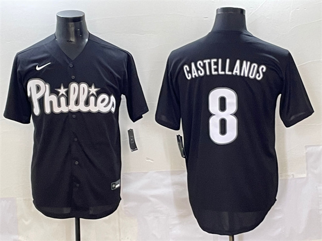 Men's Philadelphia Phillies #8 Nick Castellanos Black Lights Out Limited Stitched Baseball Jersey